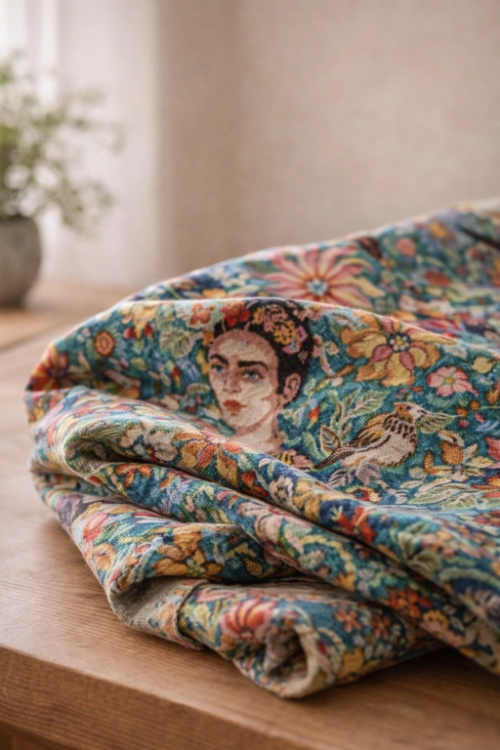 Gros plan d’un tissu jacquard : matière et texture